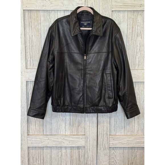 Dockers Other - Dockers Men’s Genuine Leather Jacket Black Size Medium Y2K Bomber